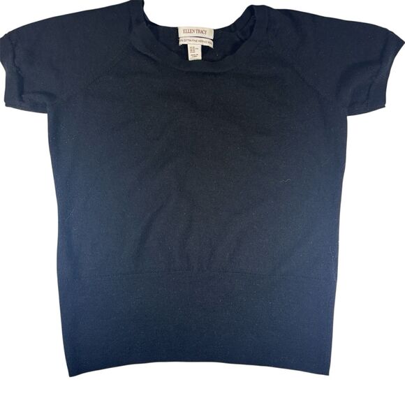 Ellen Tracy Black 100% Merino Wool Crewneck Sweater Top XL Runs Small - Picture 1 of 9